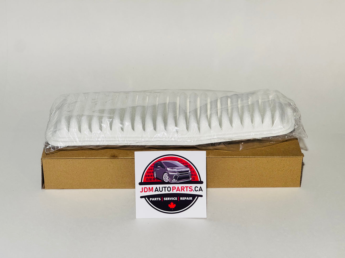 ENGINE AIR FILTER FOR 1ST GEN 2.4L TOYOTA ALPHARD AND ALPHARD HYBRID MADE FOR VINS ANH10 ANH15 AND ATH10 WITH JDMAUTOPARTS.CA INFO CARD 
