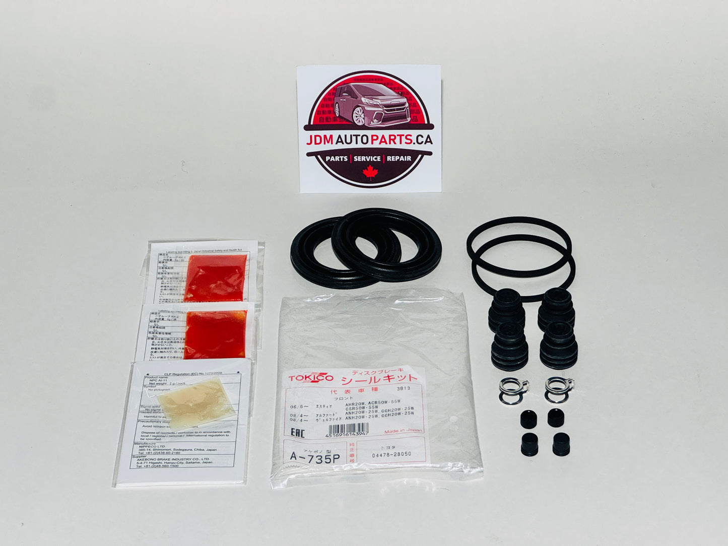 Automotive parts kit with packaging on a white background, featuring JDM Auto Parts CA branding.