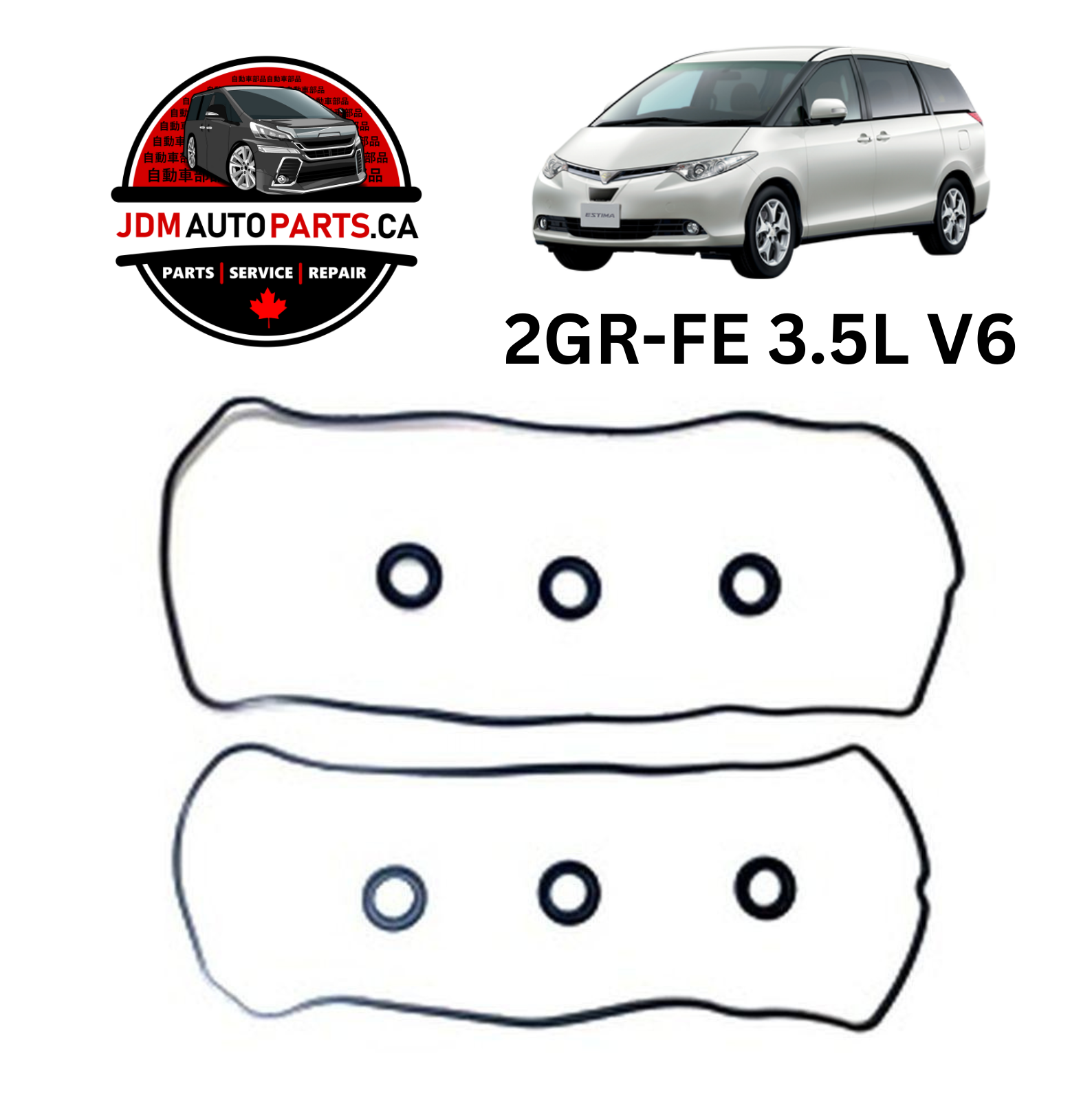 Valve cover gasket set with Toyota Sienna and JDM Auto Parts CA logo.