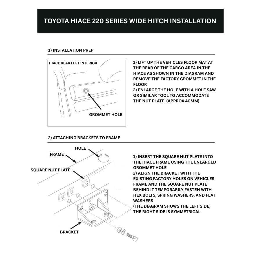 2004-2019 TOYOTA HIACE 2' HITCH RECIEVER KIT (H200 STANDARD / H220 WIDEBODY)