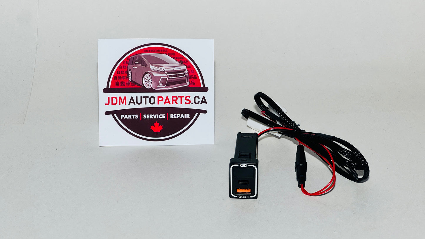 PICTURE OF PLUG AND PLAY USB C AND USB A CHARGING SOCKET FOR 2008-2014 TOYOTA ALPHARD AND VELLFIRE