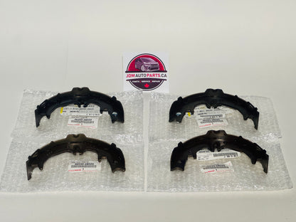 Four black brake shoes on a white background with JDM Auto Parts CA logo.
