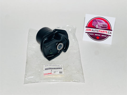 Black rear trailing arm bushing for toyota alphard and vellfire models in clear packaging with JDM Auto Parts CA label on a white background